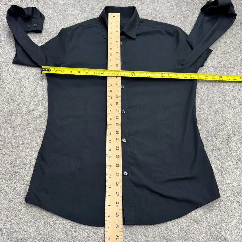 H&M Slim Fit Easy Iron Dress Shirt Mens Medium Black Long Sleeve Classic Work